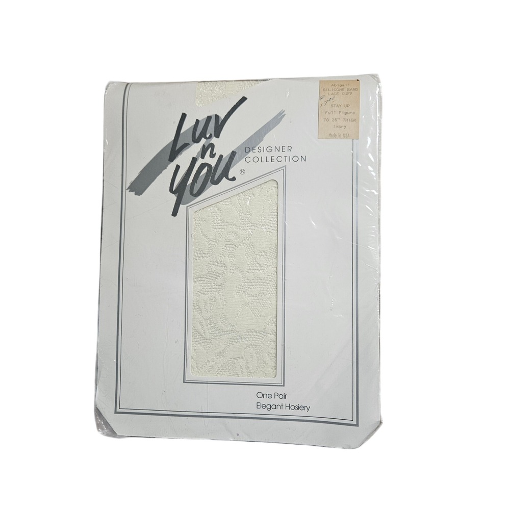 Luv n You Abigail Ivory Lace Thigh High Stockings Full Figure Silicone Band NWT